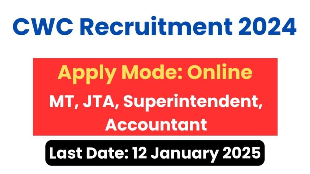 CWC Recruitment 2024: Apply Online for 179 Various Posts (MT, JTA, Superintendent, Accountant)